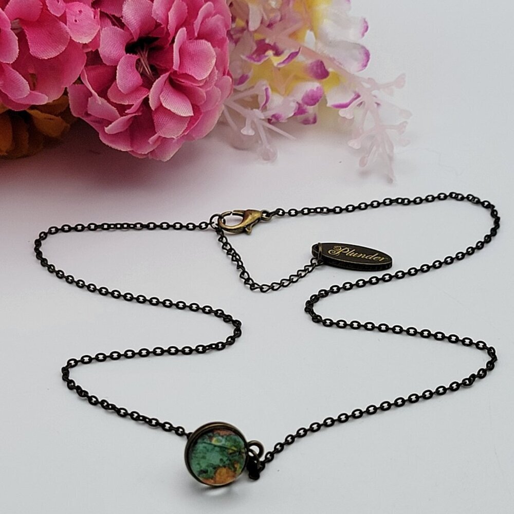 Plunder Design Traveler Necklace World  Map Globe Pendant Brass Tone 19" Adj.